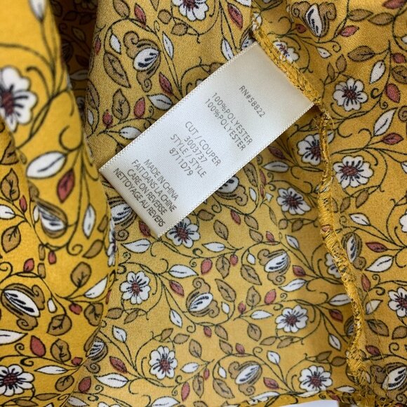 Max Studio Top Yellow Floral Print Faux Wrap Long Sleeve Ruffle - Picture 7 of 10